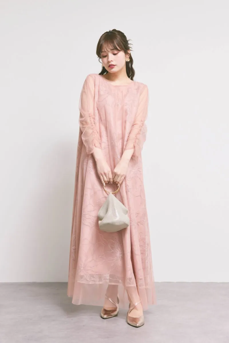 オレンジのシアーペタルレイヤードドレス