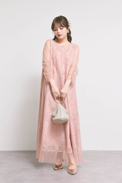 オレンジのシアーペタルレイヤードドレス