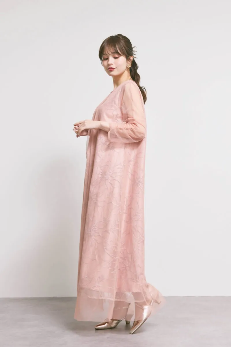 オレンジのシアーペタルレイヤードドレス