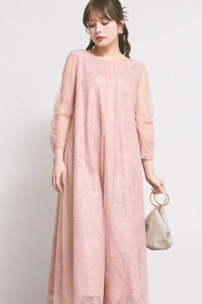 オレンジのシアーペタルレイヤードドレス