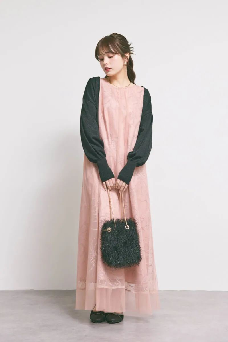 オレンジのシアーペタルレイヤードドレス