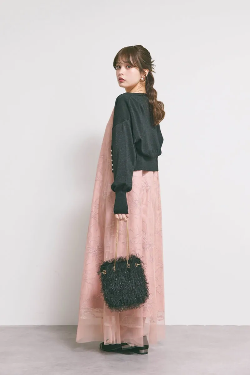 オレンジのシアーペタルレイヤードドレス