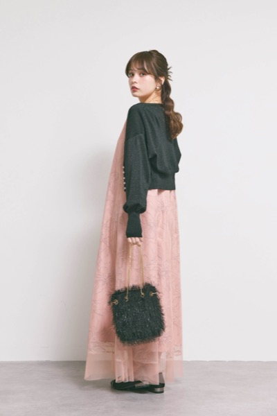 オレンジのシアーペタルレイヤードドレス