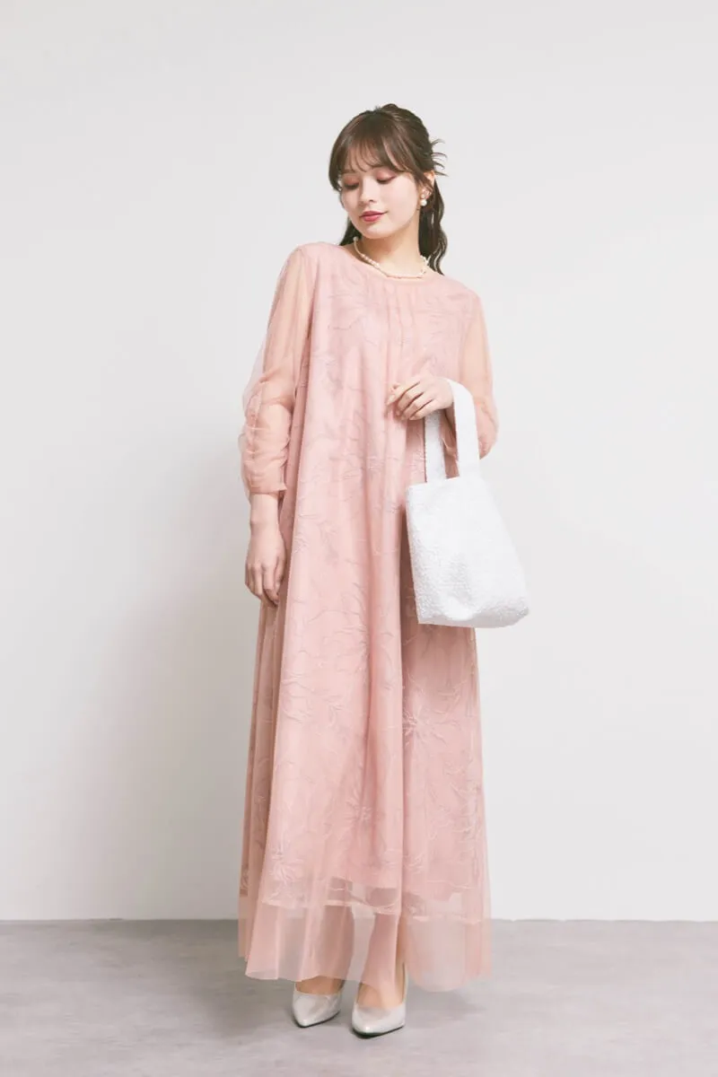 オレンジのシアーペタルレイヤードドレス