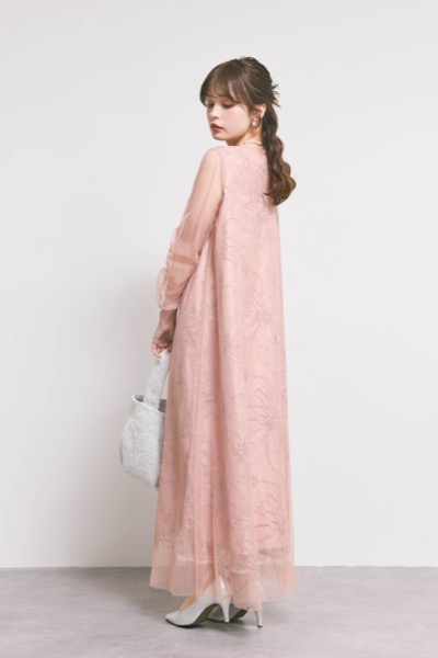 オレンジのシアーペタルレイヤードドレス