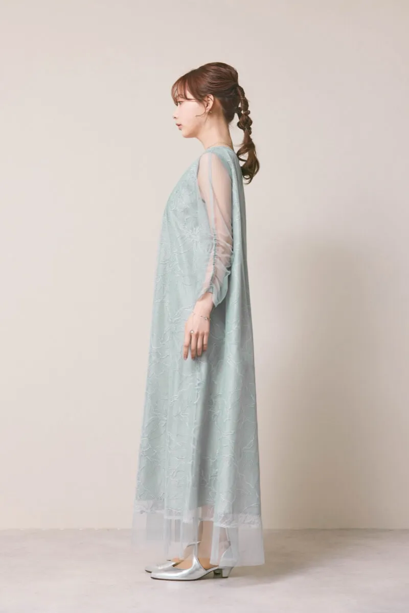 ミントグレーのシアーペタルレイヤードドレス