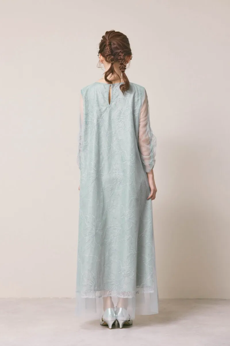 ミントグレーのシアーペタルレイヤードドレス