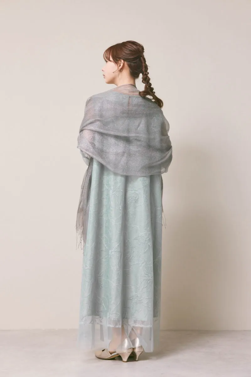 ミントグレーのシアーペタルレイヤードドレス