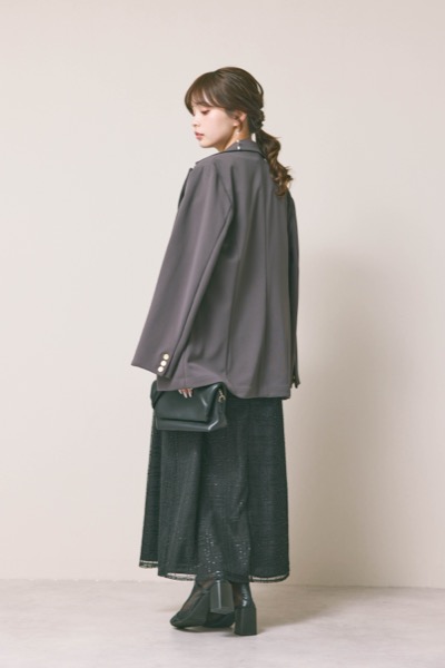 ブラックのフリルチュールチェック柄ドレス