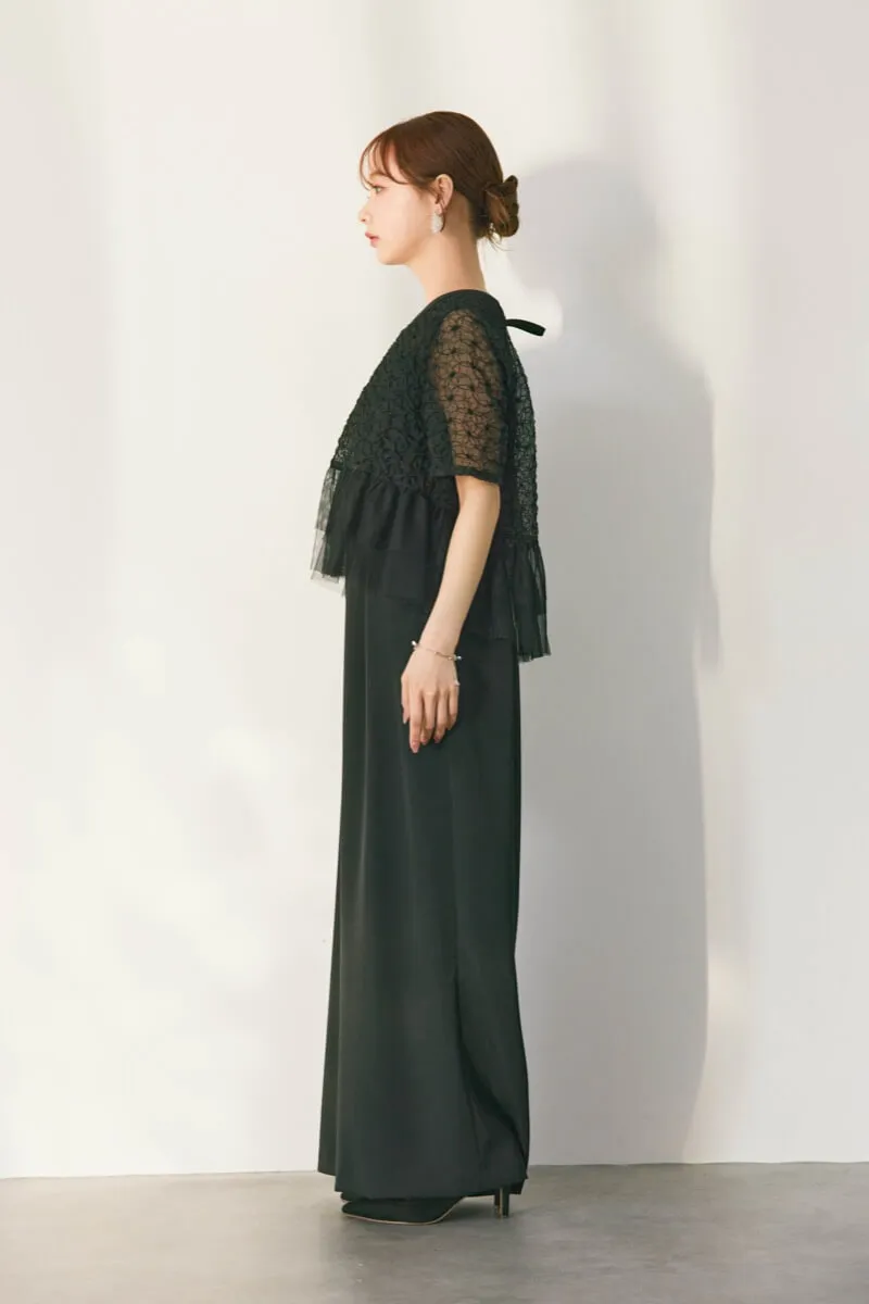 ブラックのティアードチュールオールインワンドレス