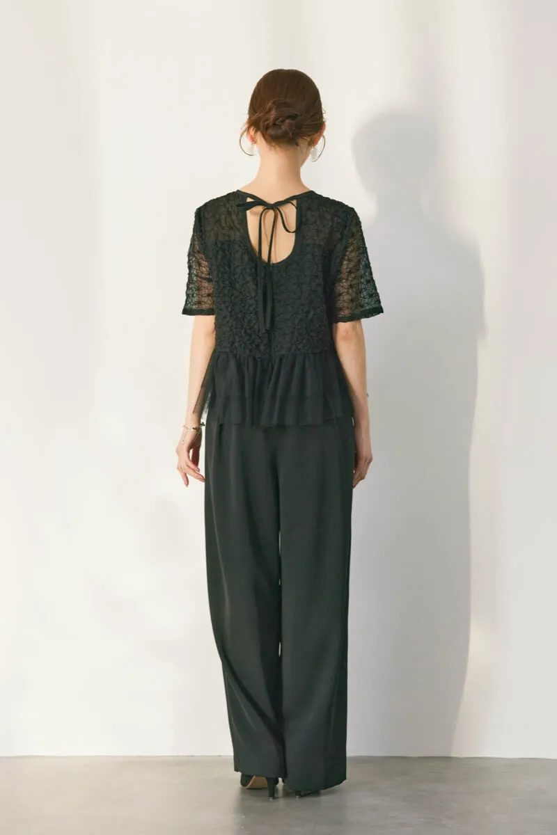 ブラックのティアードチュールオールインワンドレス