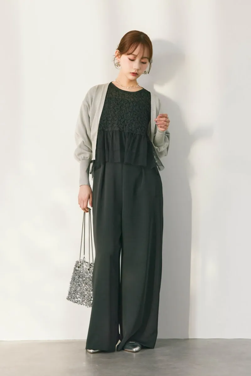 ブラックのティアードチュールオールインワンドレス