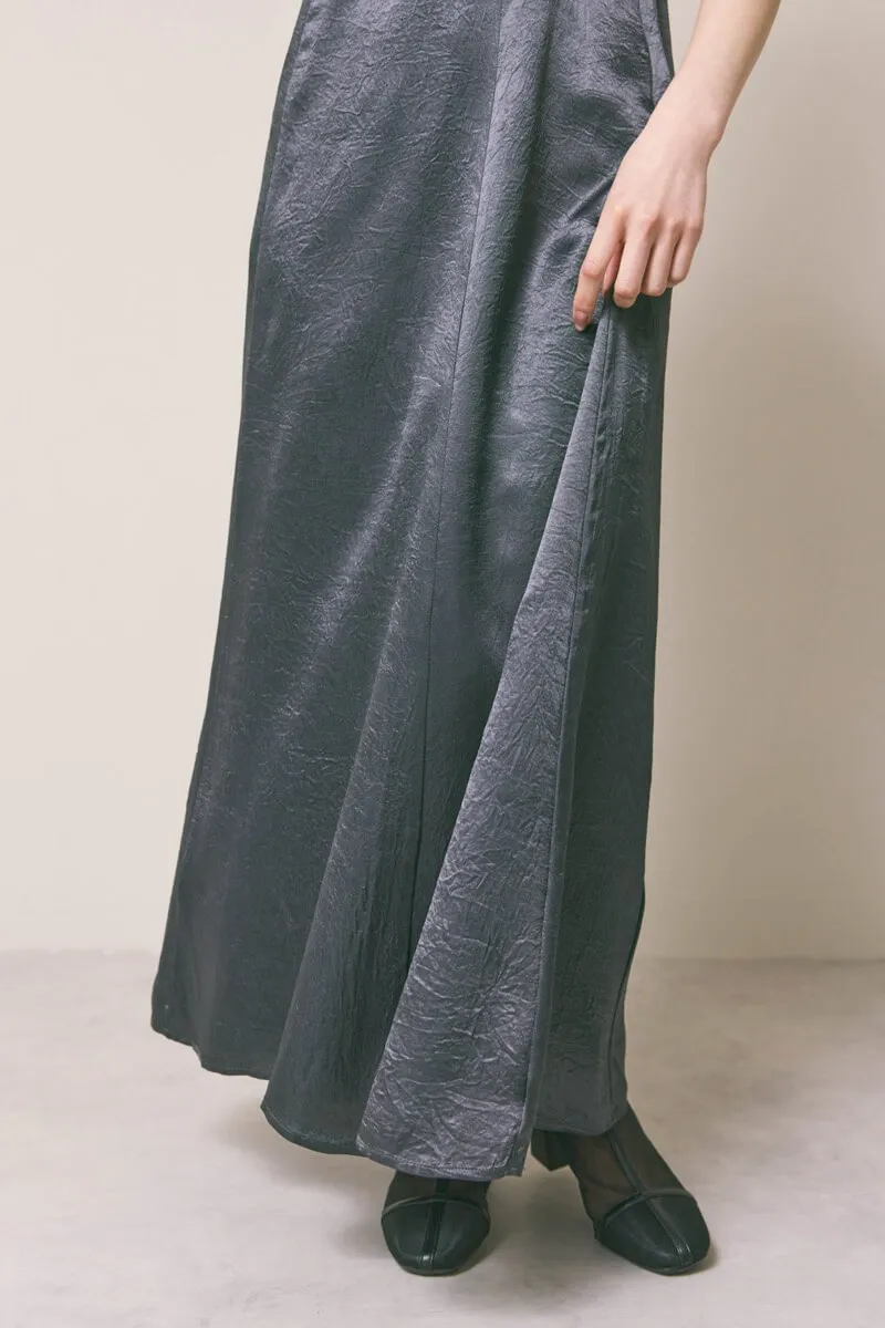 ブラック×チャコールのシャーリングブラウスセットドレス