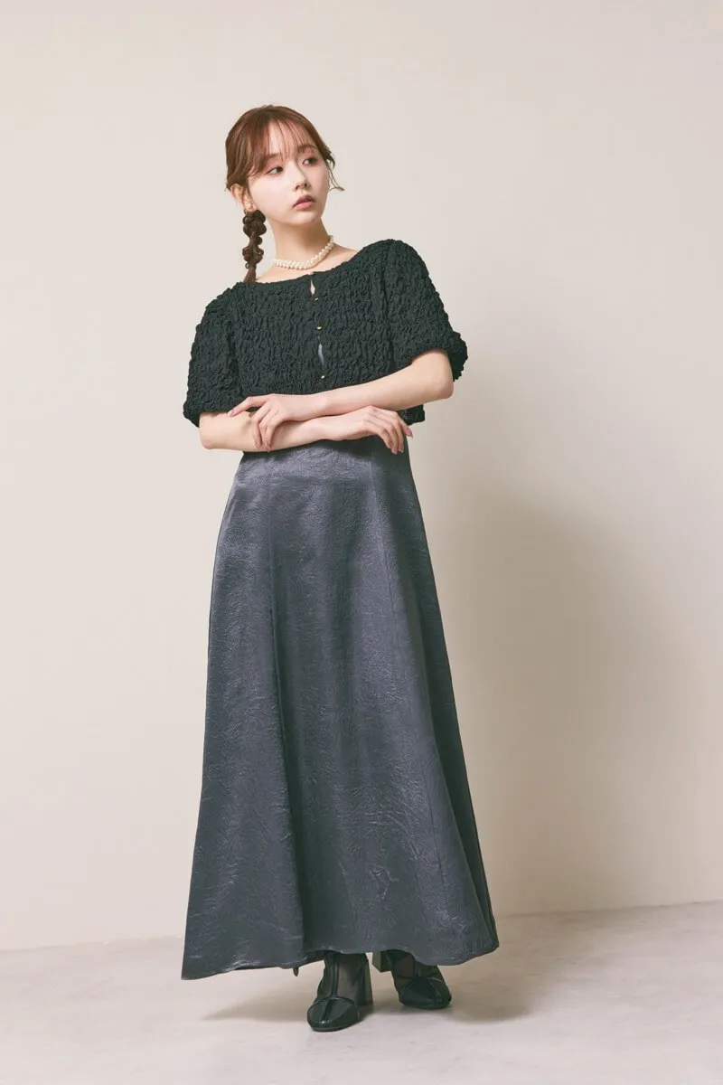 ブラック×チャコールのシャーリングブラウスセットドレス