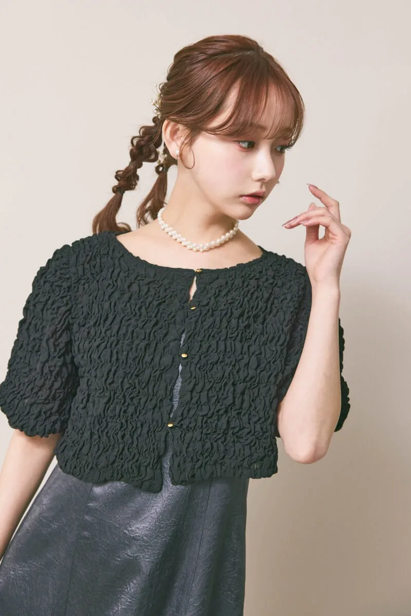 ブラック×チャコールのシャーリングブラウスセットドレス