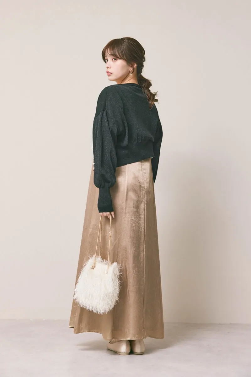 ベージュのシャーリングブラウスセットドレス