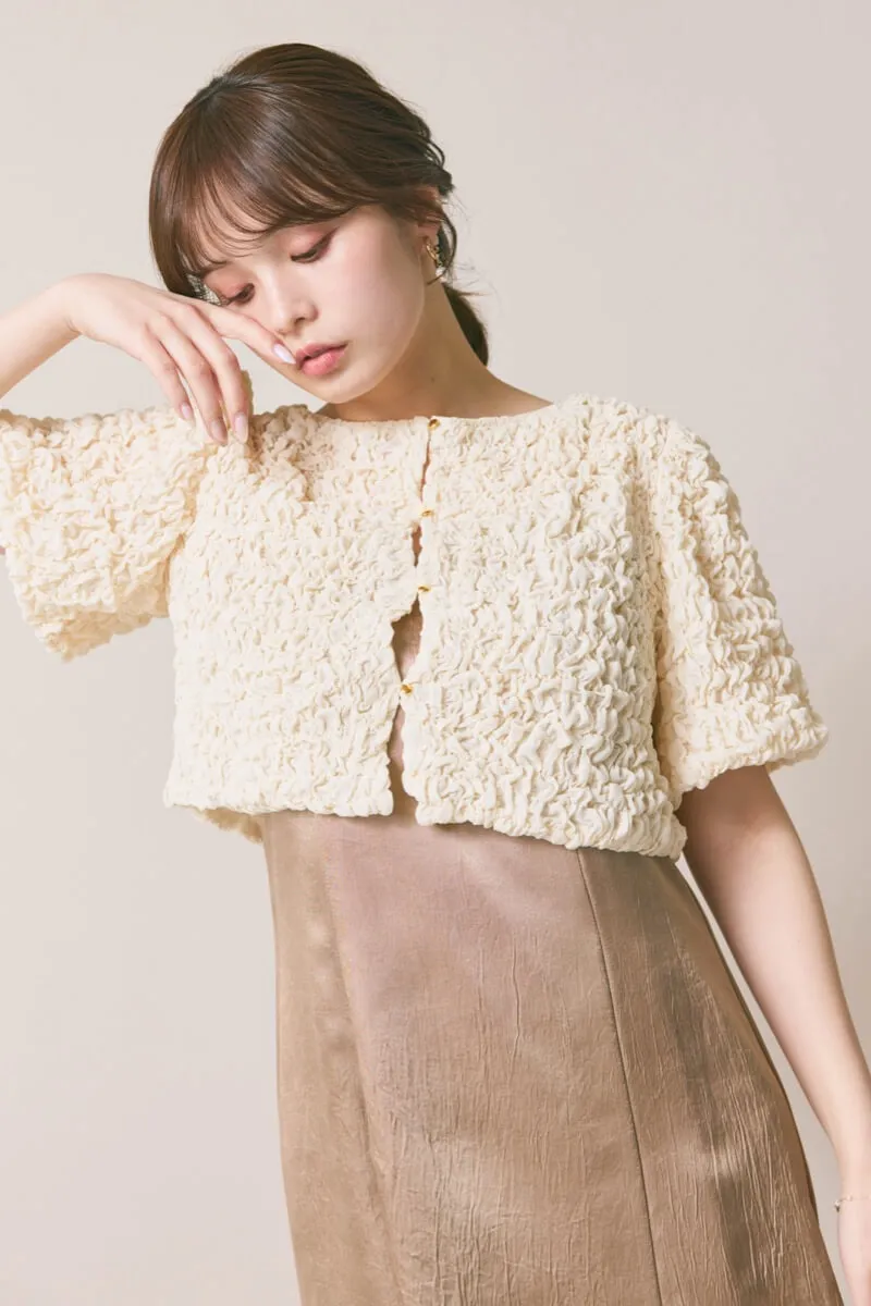 ベージュのシャーリングブラウスセットドレス