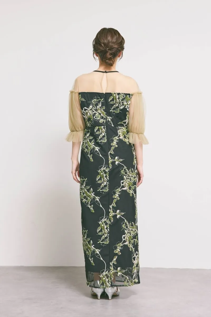 ブラックのフラワーリリーフIラインドレス