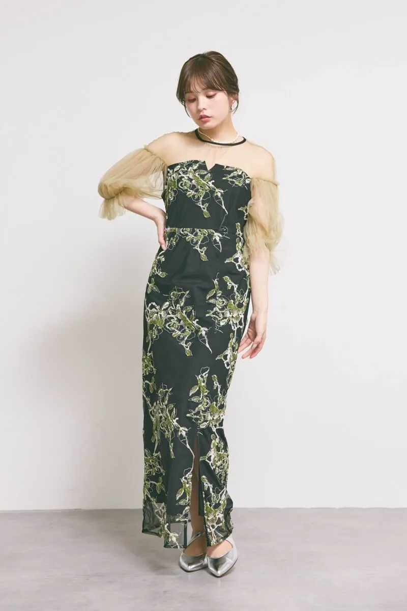 ブラックのフラワーリリーフIラインドレス