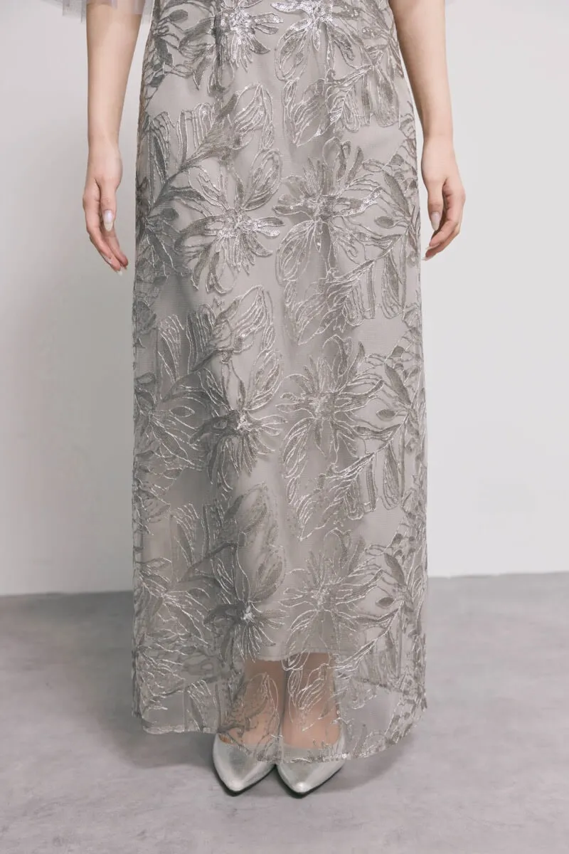 グレーのフリルショルダーIラインドレス