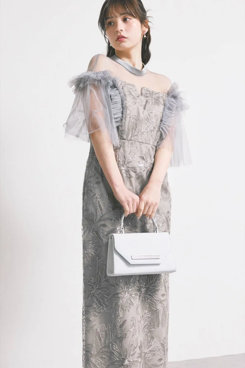 グレーのフリルショルダーIラインドレス