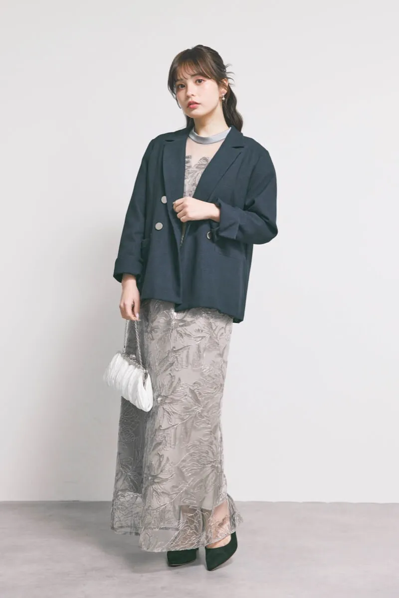 グレーのフリルショルダーIラインドレス