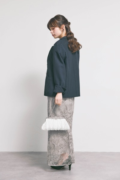 グレーのフリルショルダーIラインドレス