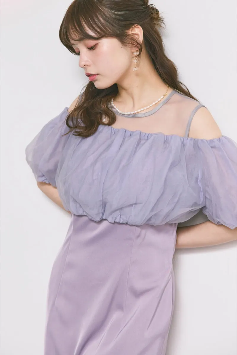 ラベンダーのシアーボレロレイヤードドレス