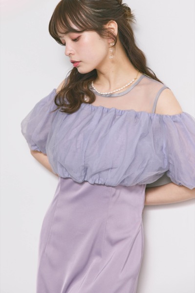 ラベンダーのシアーボレロレイヤードドレス