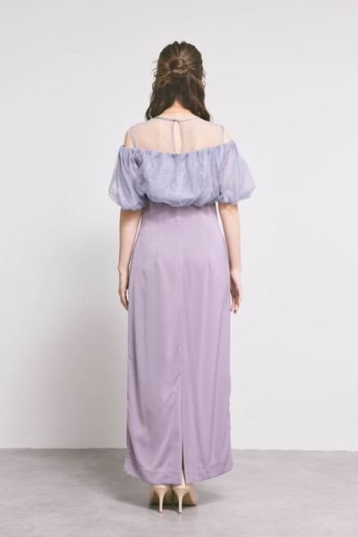 ラベンダーのシアーボレロレイヤードドレス