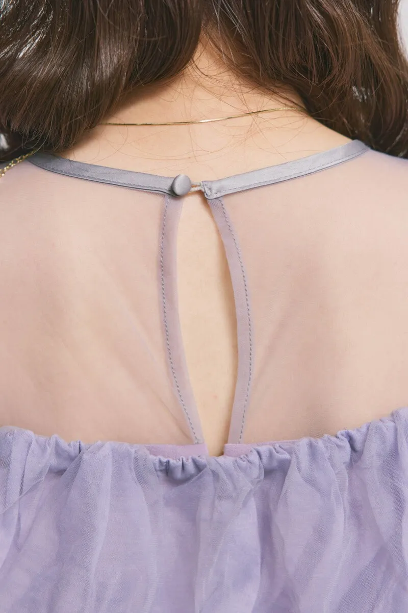 ラベンダーのシアーボレロレイヤードドレス