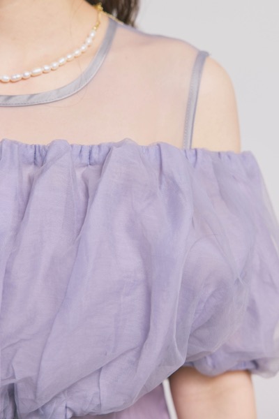 ラベンダーのシアーボレロレイヤードドレス