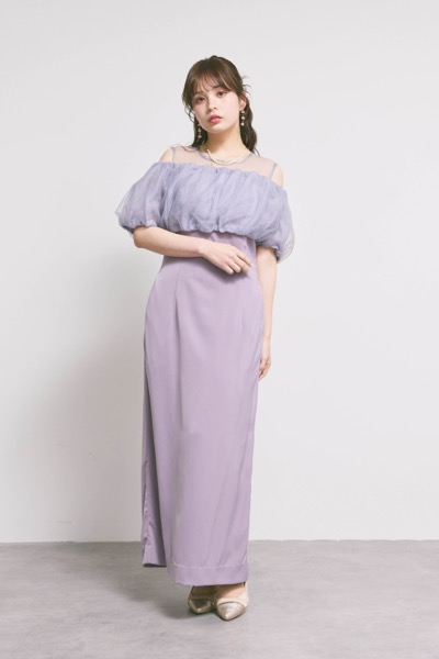 ラベンダーのシアーボレロレイヤードドレス