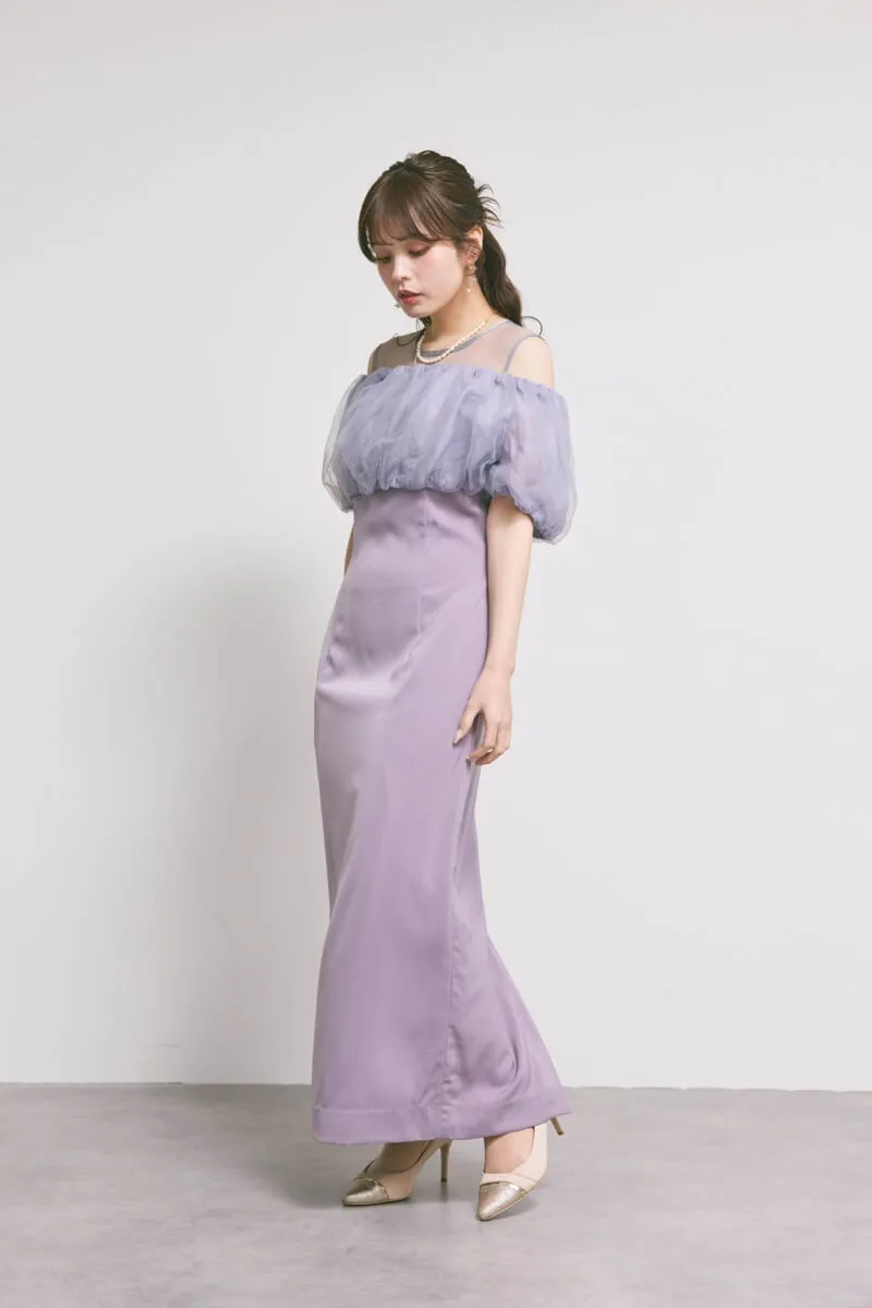 ラベンダーのシアーボレロレイヤードドレス