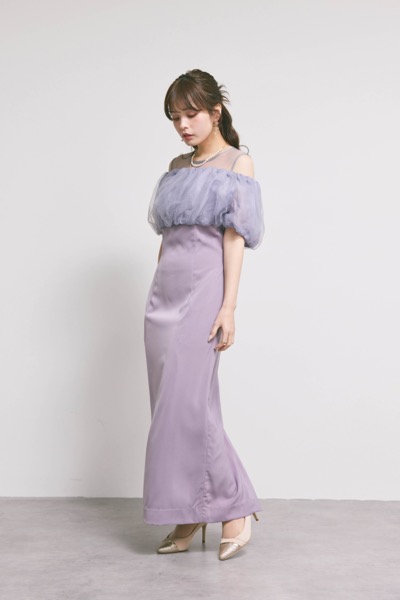 ラベンダーのシアーボレロレイヤードドレス