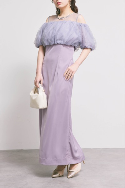 ラベンダーのシアーボレロレイヤードドレス