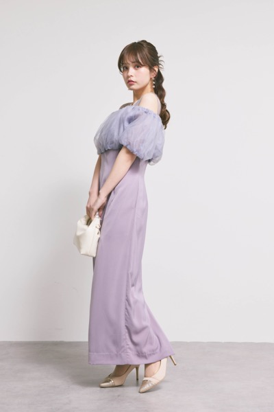 ラベンダーのシアーボレロレイヤードドレス