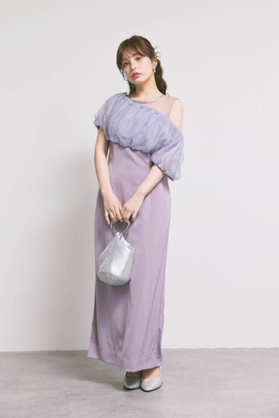 ラベンダーのシアーボレロレイヤードドレス