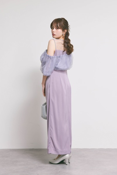 ラベンダーのシアーボレロレイヤードドレス