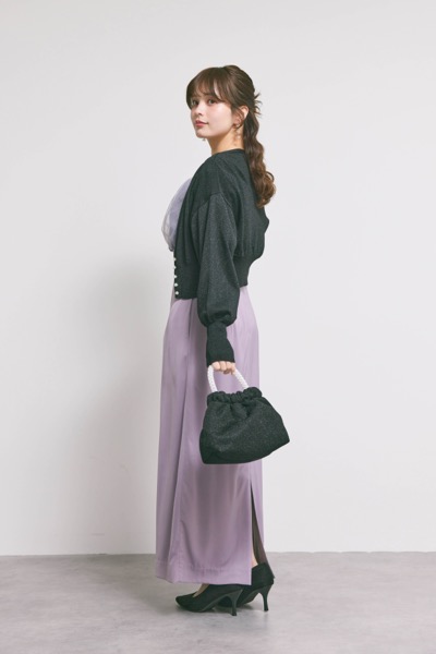 ラベンダーのシアーボレロレイヤードドレス