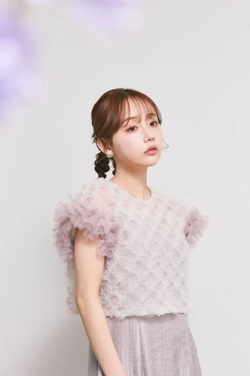 ラベンダーのボリュームチュールブラウスセットドレス