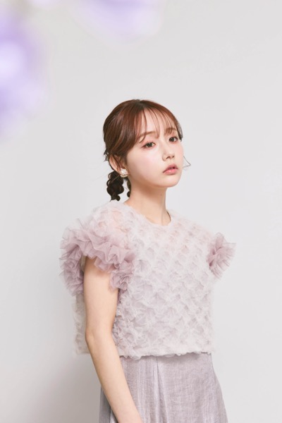 ラベンダーのボリュームチュールブラウスセットドレス