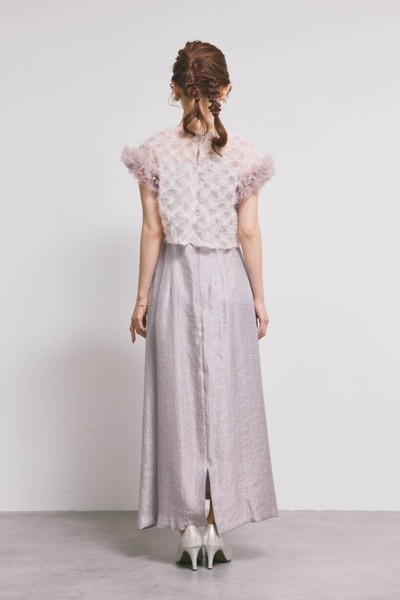 ラベンダーのボリュームチュールブラウスセットドレス