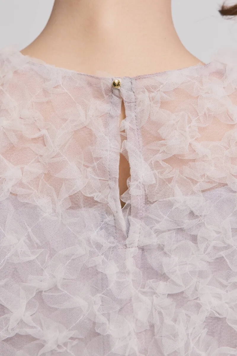 ラベンダーのボリュームチュールブラウスセットドレス