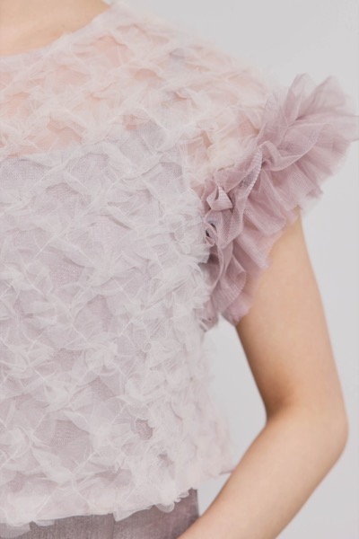 ラベンダーのボリュームチュールブラウスセットドレス