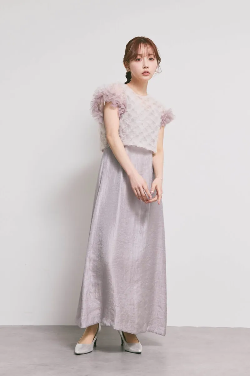 ラベンダーのボリュームチュールブラウスセットドレス