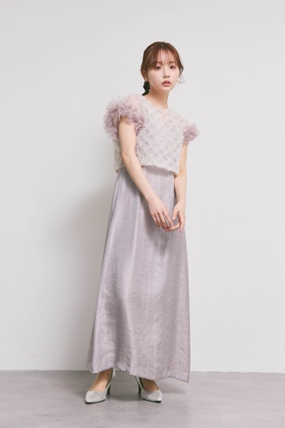 ラベンダーのボリュームチュールブラウスセットドレス