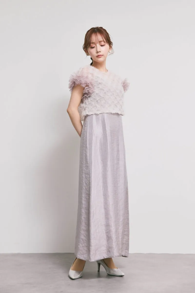 ラベンダーのボリュームチュールブラウスセットドレス
