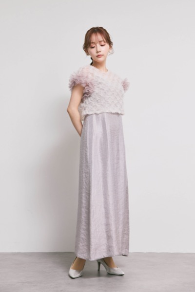 ラベンダーのボリュームチュールブラウスセットドレス