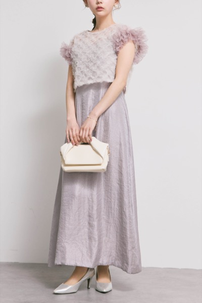 ラベンダーのボリュームチュールブラウスセットドレス